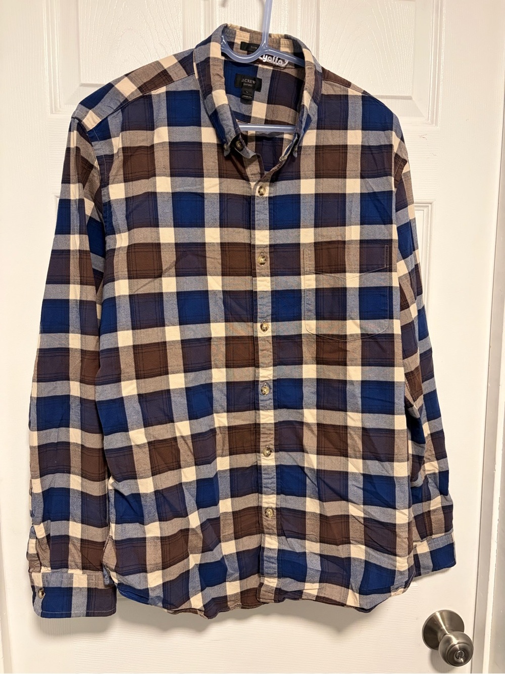 J. Crew Men’s Blue, Brown and White Plaid Button-Down Shirt